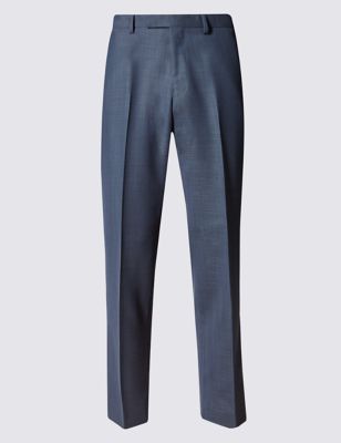 Blue Tailored Fit Flat Front Trousers